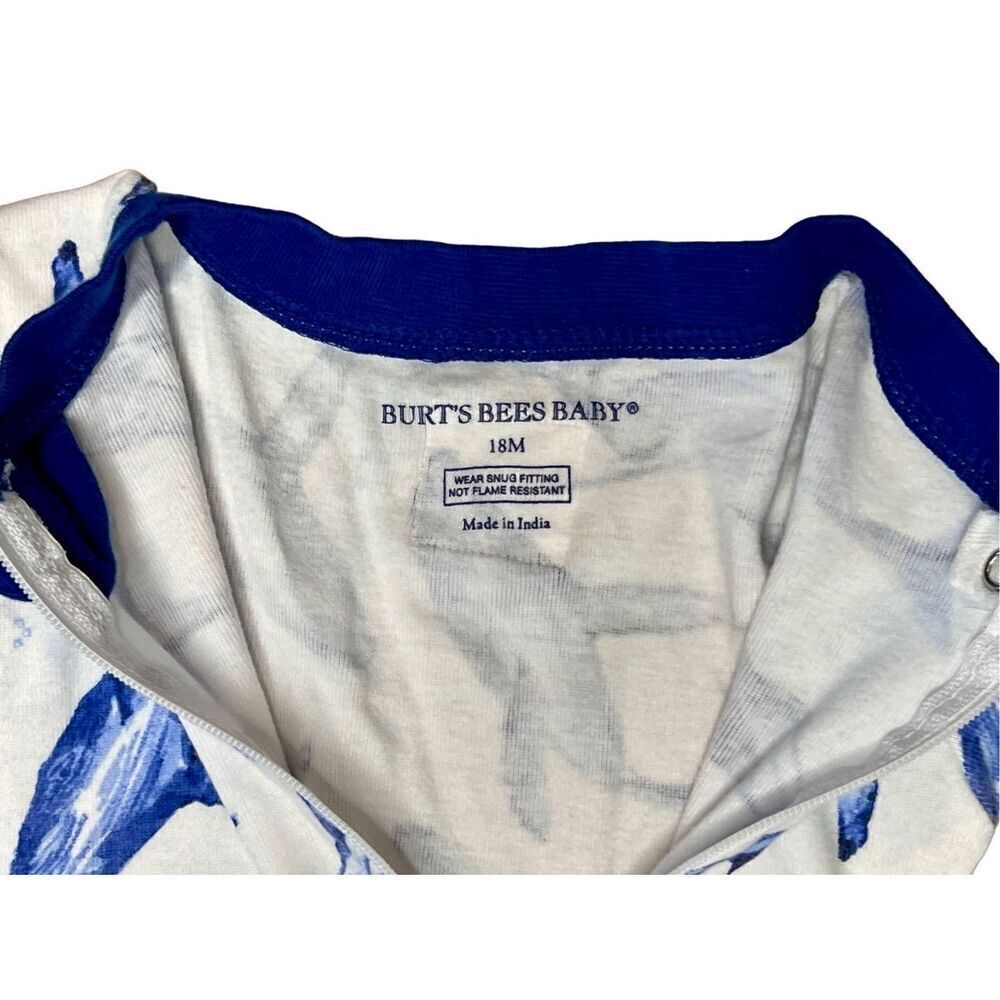Burt's Bees Baby Organic Cotton Whale‎ Blue White Zippy Footie Sz 18 months - Picture 5 of 10
